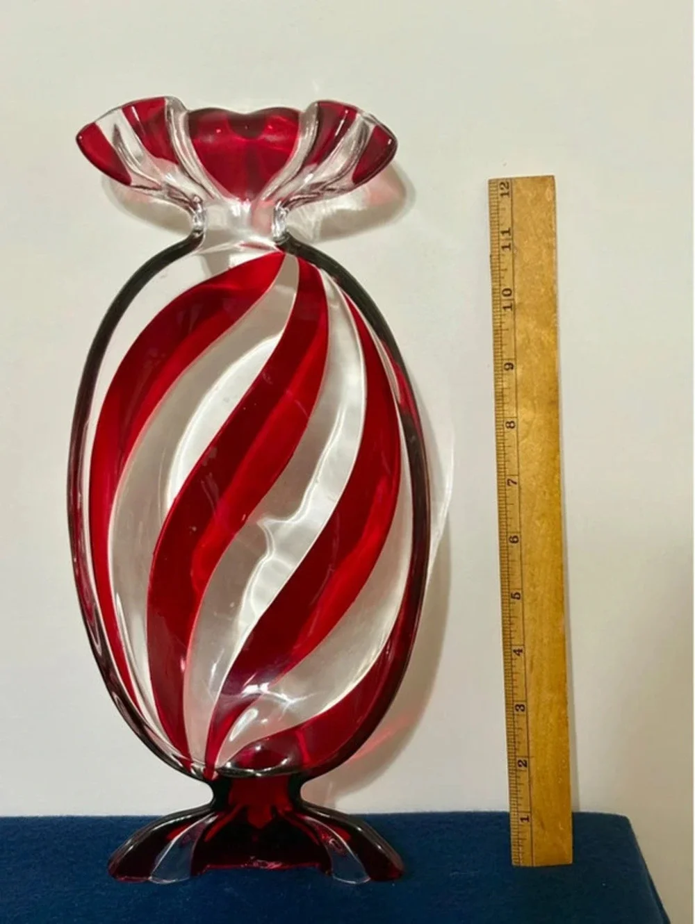 Peppermint Candy Twist  Holiday Dish - Red & Clear
